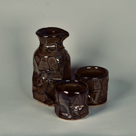 Faceted Tenmoku Sake Set